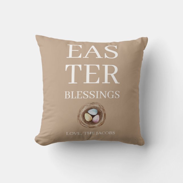 Modern Elegant Easter Blessings Script Family Cushion (Front)
