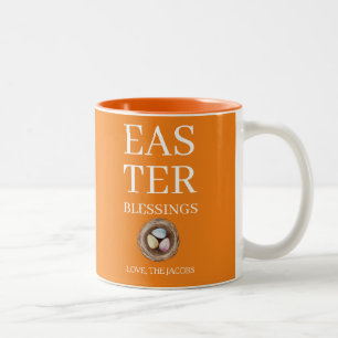 Modern Elegant Easter Blessings Script Family Two-Tone Coffee Mug