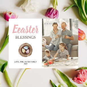 Modern Elegant Easter Blessings Script Photo Holiday Card