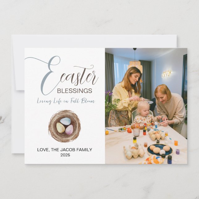 Modern Elegant Easter Blessings Script Photo Holiday Card (Front)