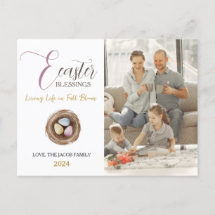 Modern Elegant Easter Blessings Script Photo Holiday Postcard