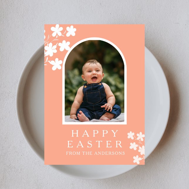 Modern Elegant Easter Family Photo Floral & Arch Holiday Card (Creator Uploaded)