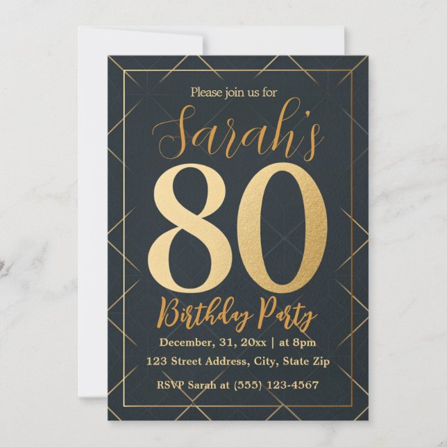 Modern Elegant Eighty 80th Birthday Party Foil Invitation (Front)