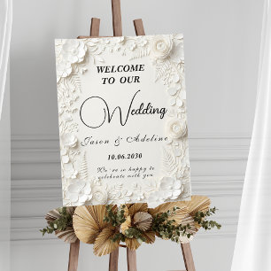 Modern Elegant Embossed Floral Wedding Sign