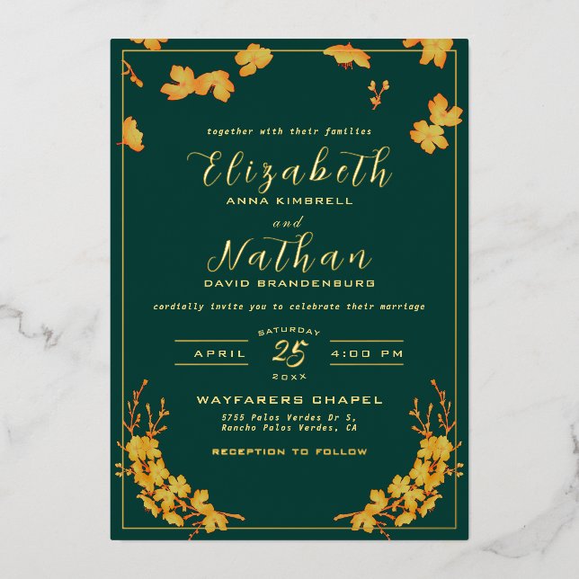 Modern Elegant Emerald Green & Gold Floral Wedding (Front)