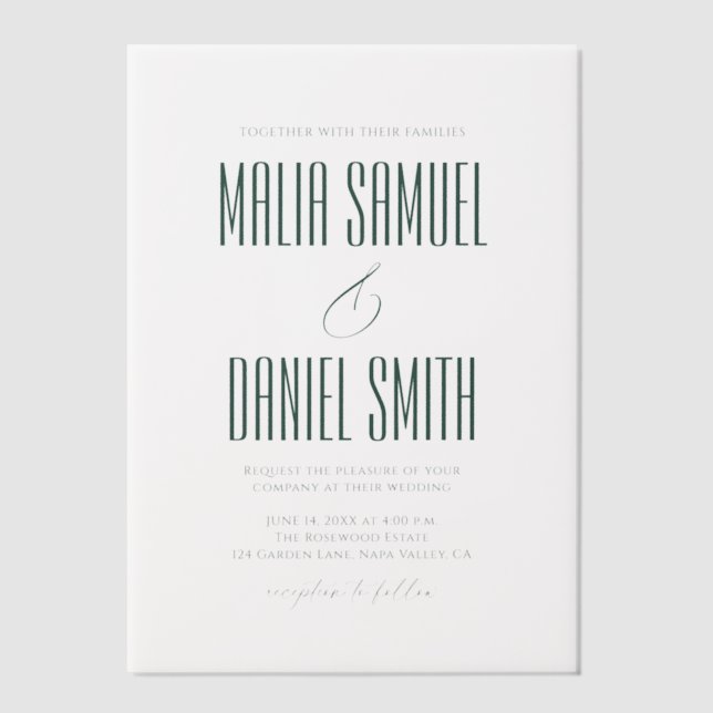 Modern Elegant Emerald Green Wedding Vellum Invitations (Front)
