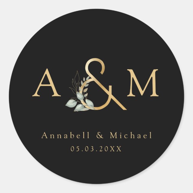 Modern, elegant eucalyptus ampersand  classic round sticker (Front)