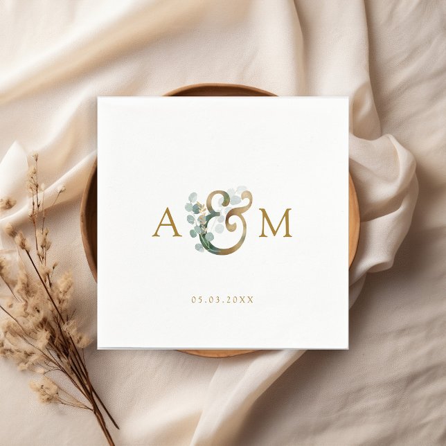 Modern, elegant eucalyptus ampersand wedding  napkin (Creator Uploaded)