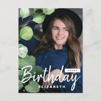 Modern Elegant Eucalyptus Birthday Greeting Photo  Postcard