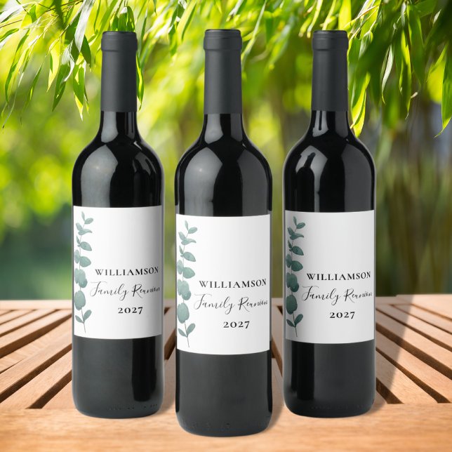 Modern Elegant Eucalyptus Family Reunion Wine Label (Creator Uploaded)