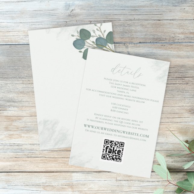 Modern Elegant Eucalyptus Greenery Details QR Code Enclosure Card (Creator Uploaded)