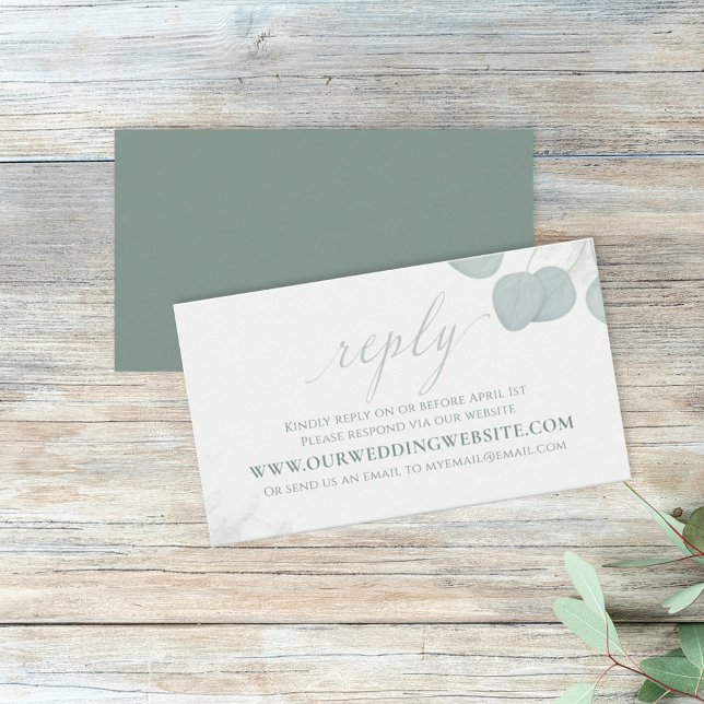 Modern Elegant Eucalyptus Greenery Rustic RSVP Business Card (Creator Uploaded)