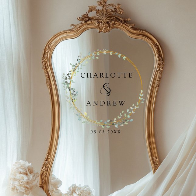 Modern, elegant eucalyptus wedding (Personalized, modern, elegant eucalyptus wedding, window cling with your names and date.)