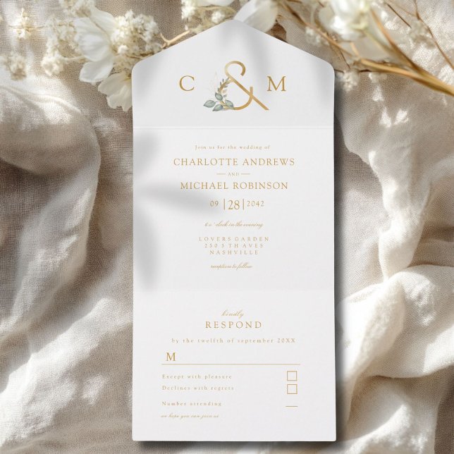 Modern, elegant eucalyptus wedding all in one invitation (Modern, elegant eucalyptus wedding all in one invitation)