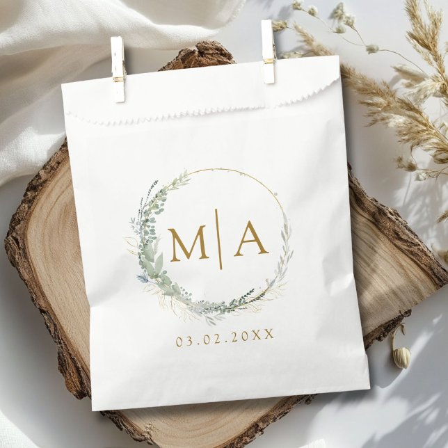 Modern, elegant eucalyptus wedding    favour bag (Modern, elegant eucalyptus wedding favor bag with your monogram and date.)