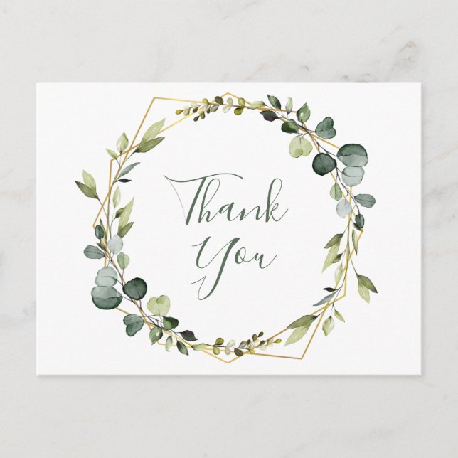 Modern Elegant Eucalyptus Wreath Frame Thank You Postcard (Front)