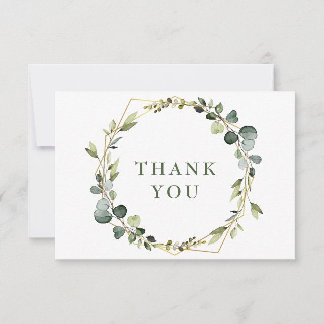 Modern Elegant Eucalyptus Wreath Stylish Frame Thank You Card (Front)
