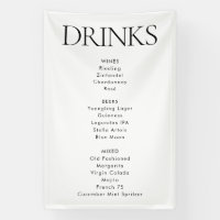 Modern Elegant Fabric Wedding Bar Drinks Menu