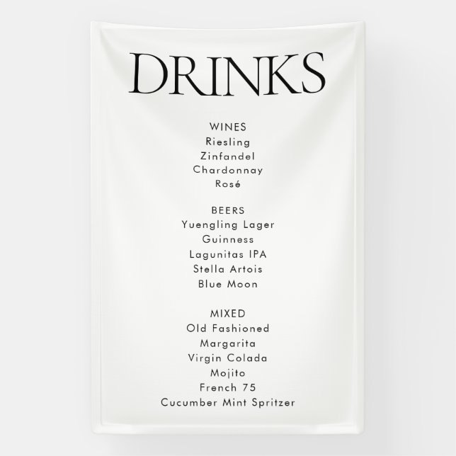 Modern Elegant Fabric Wedding Bar Drinks Menu Banner (Vertical)