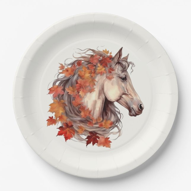 Modern Elegant Fall Horse Equestrian Thanksgiving Paper Plate (Front)