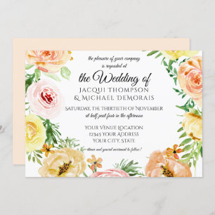 Modern Elegant Fall Leaf Watercolor Floral Wreath Invitation