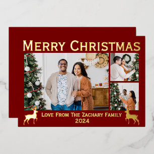 Modern Elegant Family 3 Photo Collage Elegant Foil Holiday Card