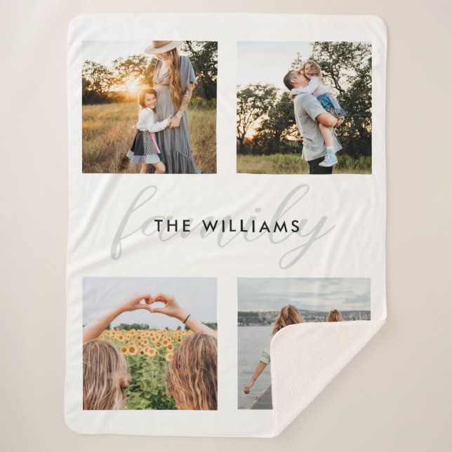 Modern Elegant Family 4 Photo  Sherpa Blanket (Front)