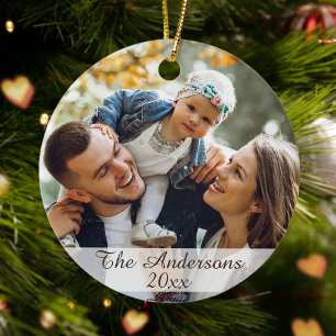 Modern Elegant Family Custom Photo 2 Sided Ceramic Ornament