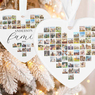 Modern Elegant Family Heart Shaped Photo Collage Ornament
