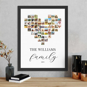 Modern Elegant Family Heart Shaped Photo Collage Poster