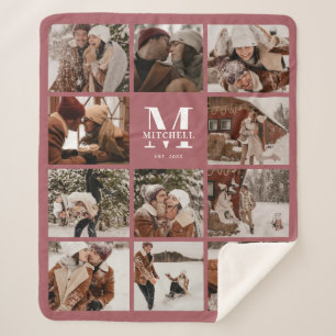 Modern Elegant Family Photo Collage Dusty Pink Sherpa Blanket