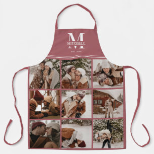Modern Elegant Family Photo Collage Monogrammed Apron