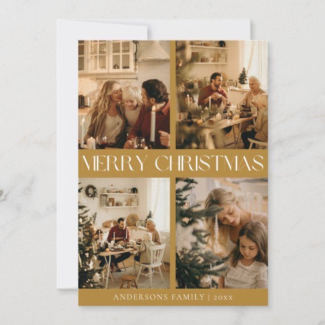 Modern Elegant Family Photo Gold Minimal Christmas Holiday Card (Front)