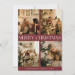 Modern Elegant Family Photo Red Minimal Christmas Holiday Card