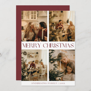 Modern Elegant Family Photo Red Minimal Christmas Holiday Card