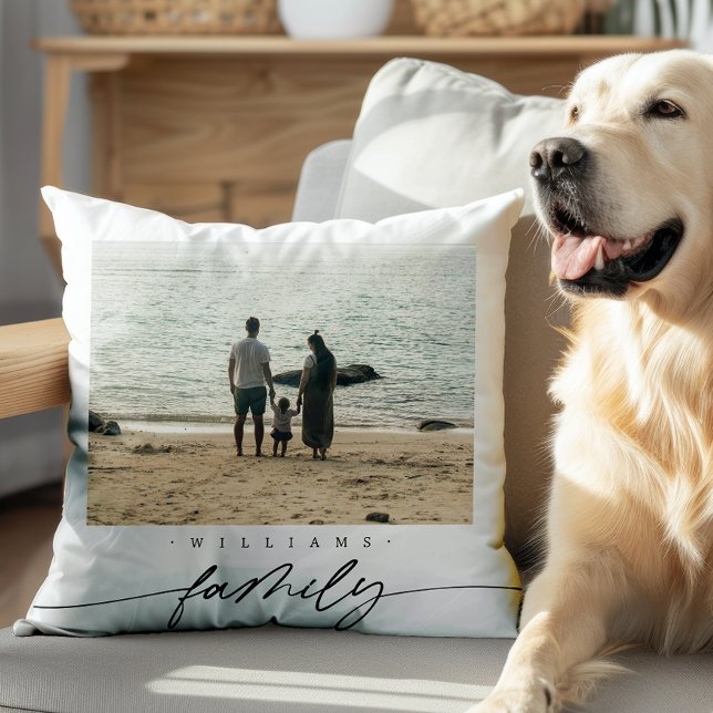 Modern Elegant Family Photo Script Typography Cushion (Creator Uploaded)