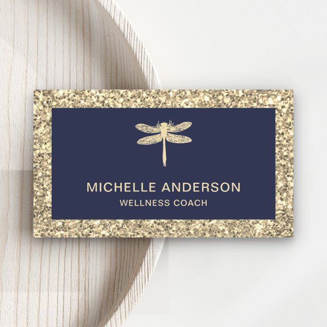 Modern Elegant Faux Cream Gold Glitter Dragonfly Business Card (Creator Uploaded)