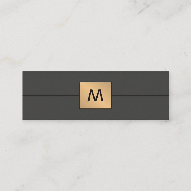Modern Elegant Faux Gold Dark Monogram Mini Business Card (Front)