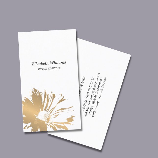 Modern Elegant  Faux Gold Floral Event Planner Business Card (Creator Uploaded)