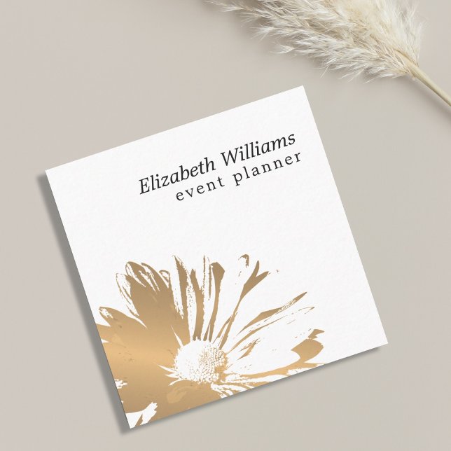 Modern Elegant Faux Gold Floral Event Planner Square Business Card (Creator Uploaded)