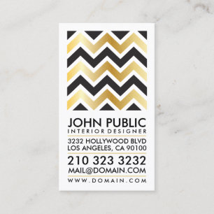 Modern Elegant Faux Gold Foil Black Chevron Business Card