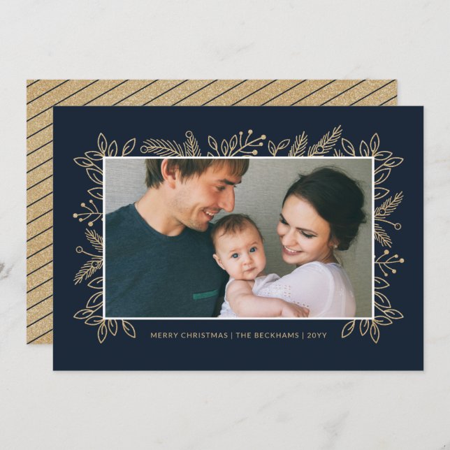 Modern Elegant Faux Gold Glitter Christmas Photo Holiday Card (Front/Back)