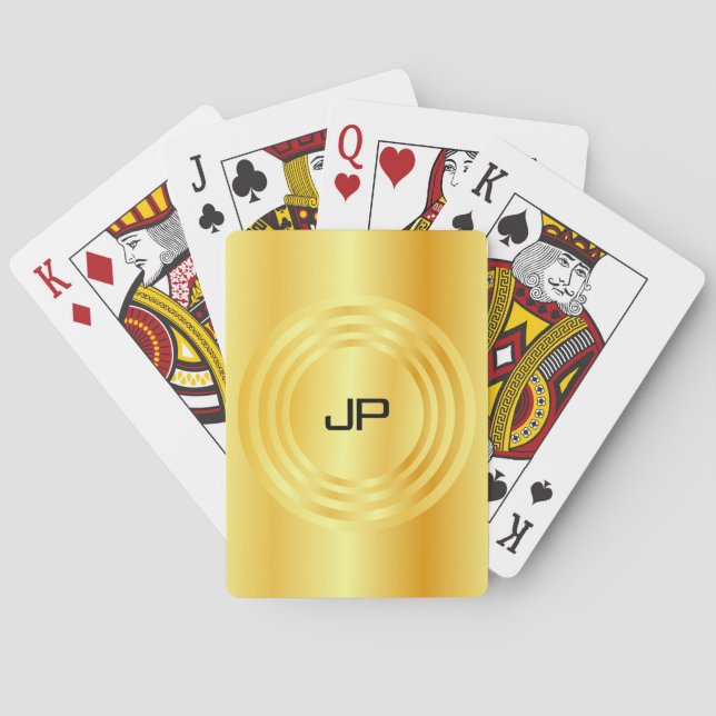 Modern Elegant Faux Gold Monogrammed Template Playing Cards (Back)