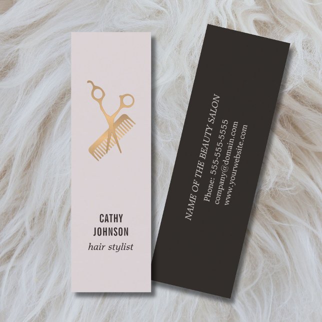 Modern Elegant Faux Gold Scissors Comb Mini Business Card (Creator Uploaded)