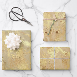 Modern Elegant Faux Gold Watercolor Marble Pattern Wrapping Paper Sheet