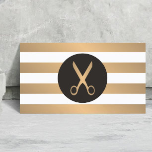 Modern Elegant Faux Gold White Stripe Hair Stylist Business Card