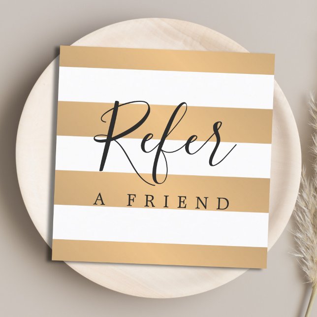Modern Elegant Faux Gold White Stripes Referral Card (Creator Uploaded)
