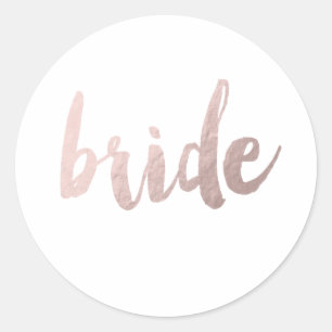 modern elegant faux rose gold "bride" classic round sticker