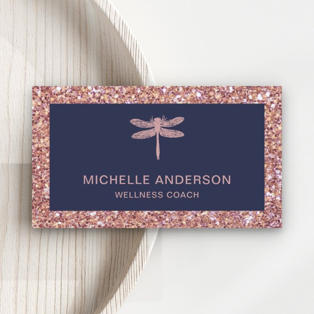 Modern Elegant Faux Rose Gold Glitter Dragonfly Business Card (Creator Uploaded)