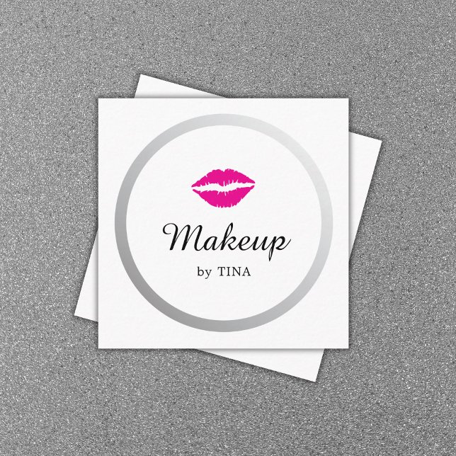 Modern Elegant Faux Silver Lips Makeup Artist Square Business Card (Creator Uploaded)